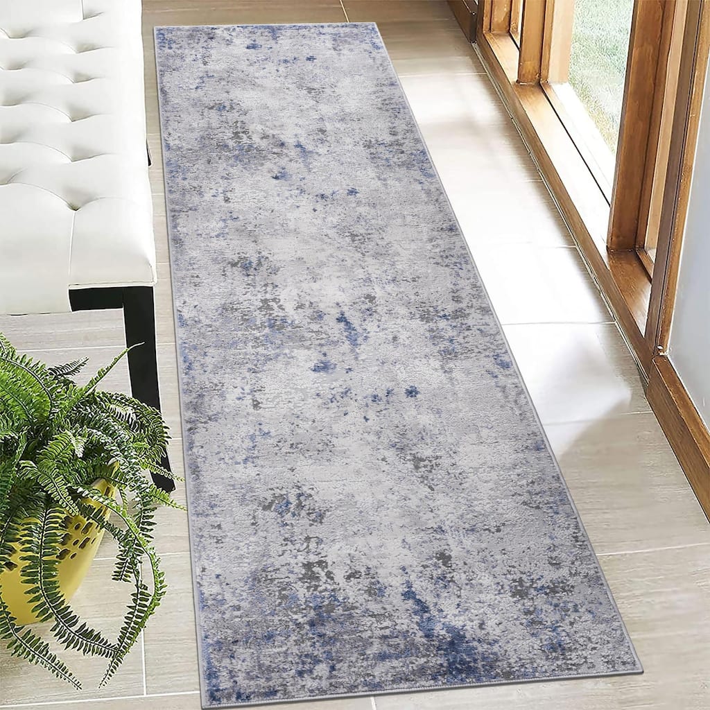Roomfitters 2x8 Machine Washable Boho Vintage Area Rug, Non-Slip Pet Friendly Indoor Living Room Decor Carpet - Silver