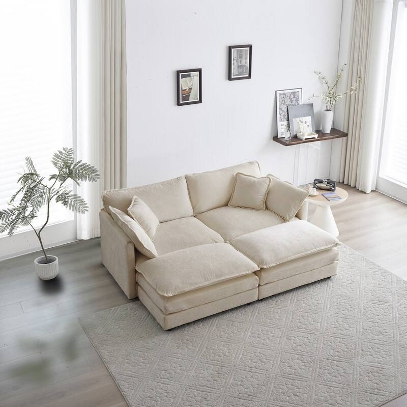 Modern Accent Chair with Ottoman, Living Room Club Chair Chenille Upholstered Armchair , Reading Chair for Bedroom