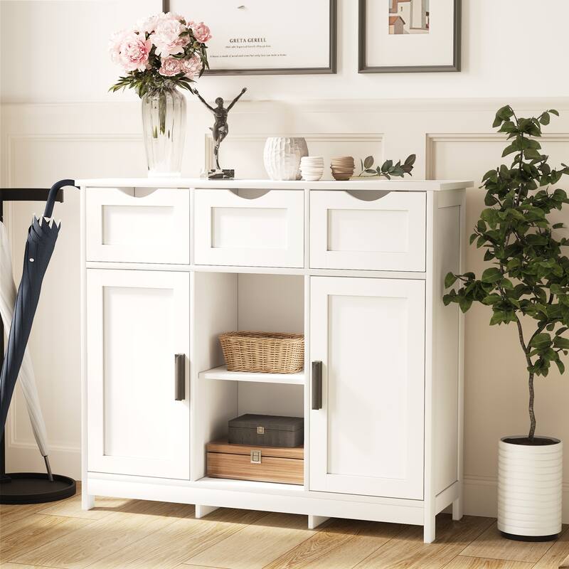 Anmytek Black 3 Drawer Storage Cabinet with Adjustable Shelf Shaker Style Entryway Console - White