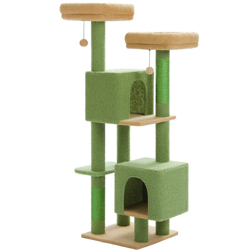 52.4" Cute Cat Tree Tower with 2 Flower Padded Perches, 2 Condos & 2 Scratching Posts