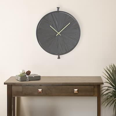 Round Wooden Wall Clock with Suspended Stand - 17.75" - Black