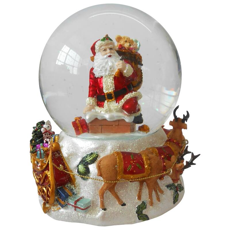 6.75" Santa Going Down the Chimney Musical Christmas Snow Globe
