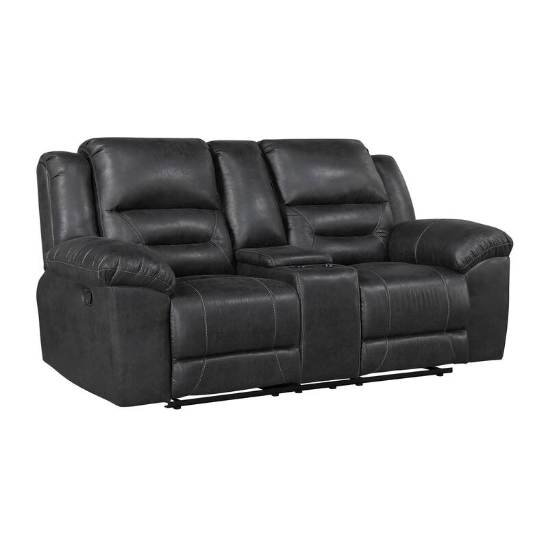 Alonzo 81" Polished Microfiber Manual Double Reclining Loveseat - Black