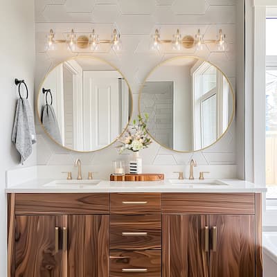 4-Light Mid-Century Modern Linear Gold Bathroom Vanity Light Glass Wall Sconces - 28.5" L x 9" W x 8" H