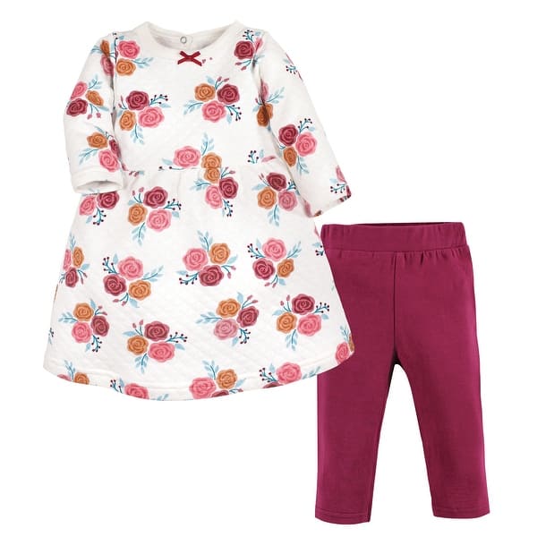 slide 1 of 1, Hudson Baby Infant Girl Quilted Cotton Dress and Leggings, Autumn Rose 0-3 Months - Autumn Rose