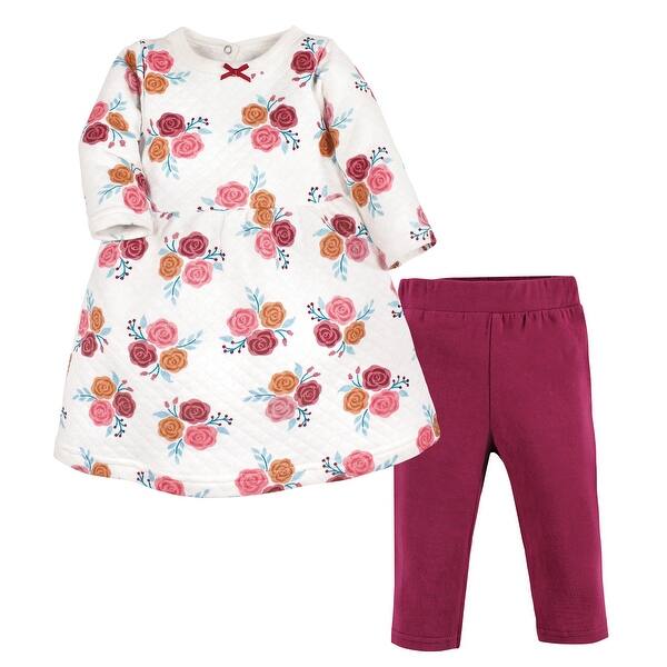 slide 1 of 1, Hudson Baby Toddler Girl Quilted Cotton Dress and Leggings, Autumn Rose 2T - Autumn Rose