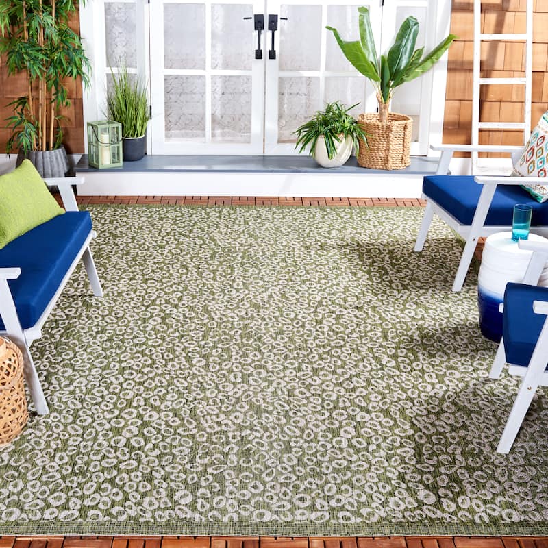 SAFAVIEH Courtyard Emira Indoor/ Outdoor Rug - 8' x 11' - Dark Green/Beige
