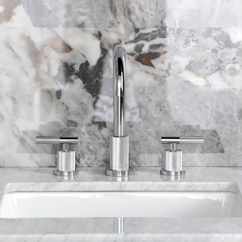 Kingston Brass Convergent Two-Handle 3-Hole Deck Mount Widespread Bathroom Faucet with Knurled Handle and Brass Pop-Up Drain