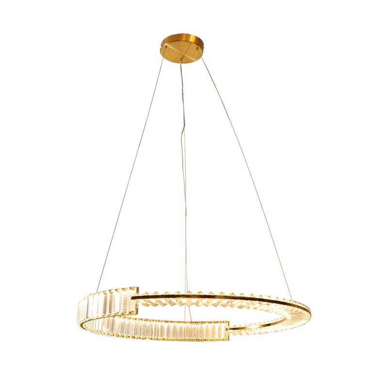 ExBrite Adjustable Height Crystal Pendant Light, Circular Design - Gold - Gold