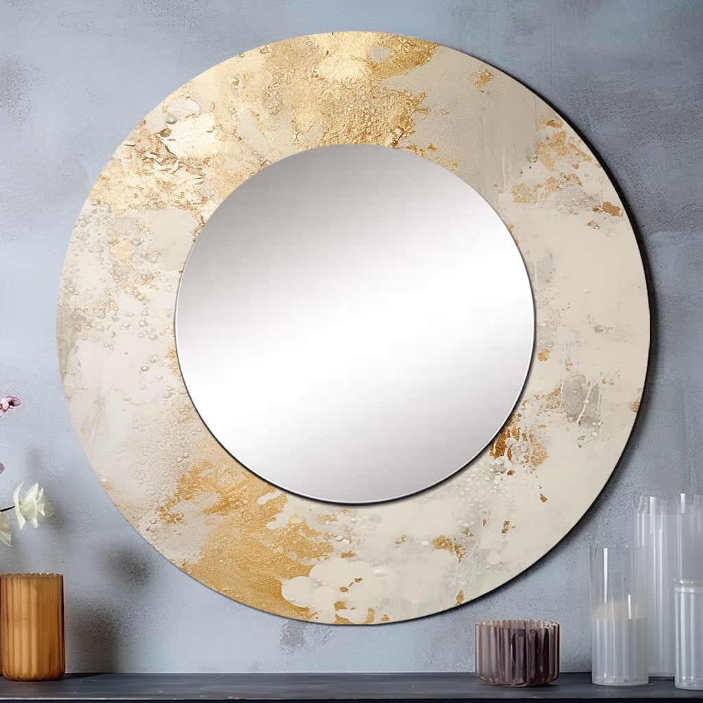 Designart "Fizzs Beige And Gold Fantasy" abstract Round Office Mirror - Beige Modern Mirror For Wall Décor