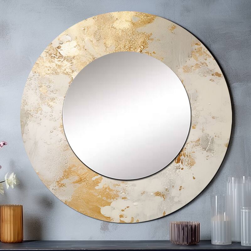 Designart "Fizzs Beige And Gold Fantasy" abstract Round Office Mirror - Beige Modern Mirror For Wall Décor