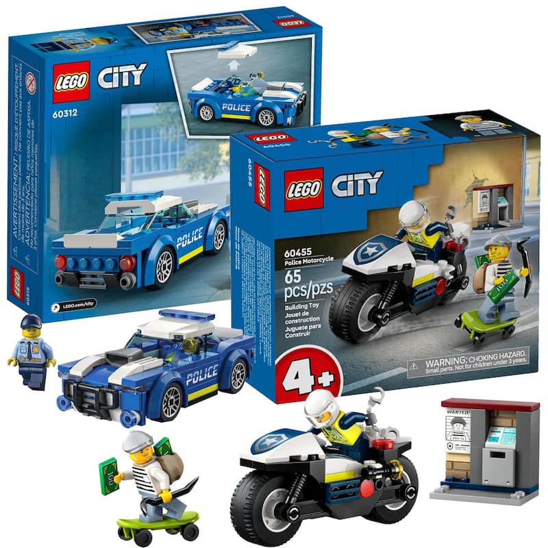 LEGO City Police Car and Motorcycle Chase Building Toy with with Officers and Crook Minifigures, Gift Idea