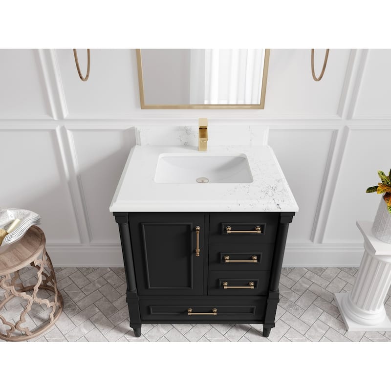 Willow Collections 30 in. W x 22 in. D Aberdeen Single Sink Bathroom Vanity with Countertop - 1.5" Empira White - Black