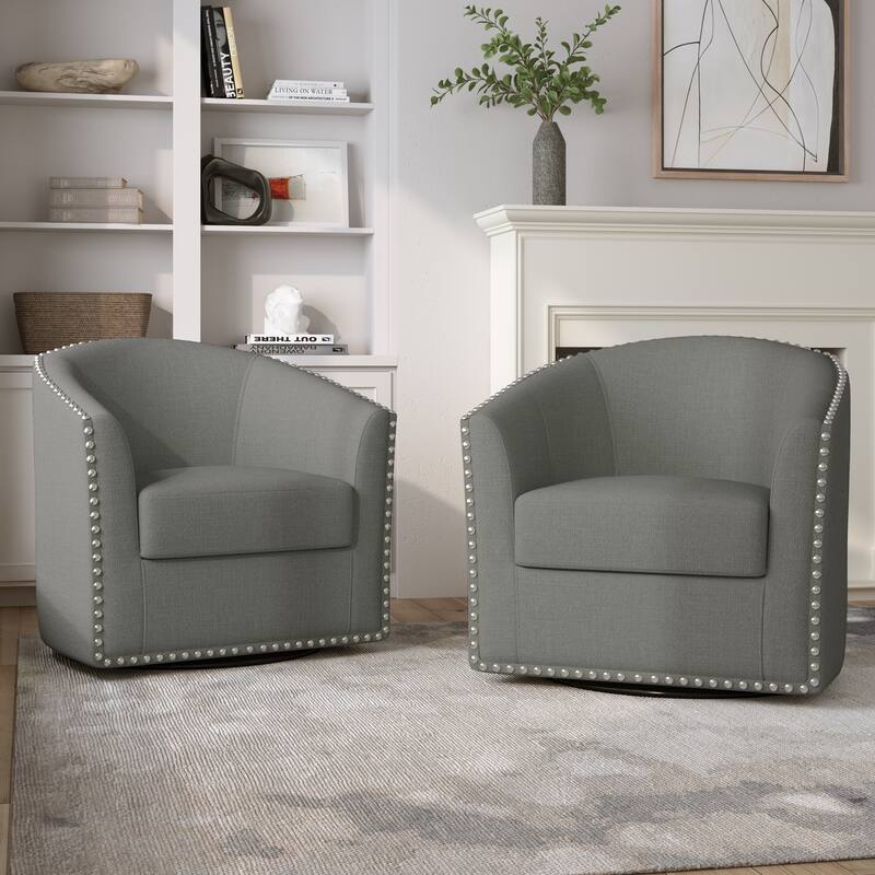 Nailhead Trim Upholstered Swivel Accent Chairs Set of 2