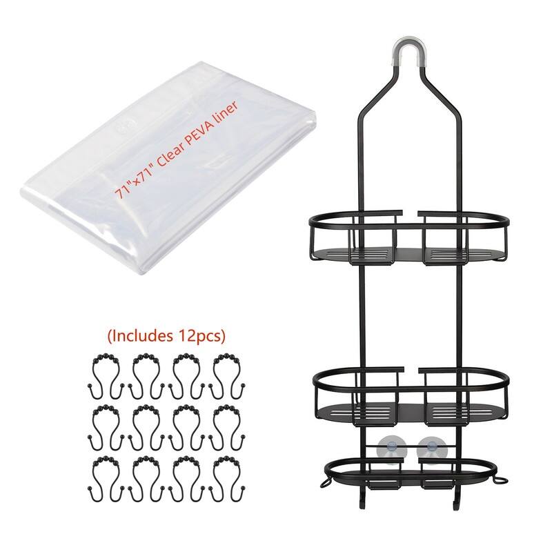 Utopia Alley Rustproof Aluminum Hanging Shower Caddy Organizer with 3 Shelves - Includes Shower liner and shower hooks, Black