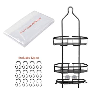 Utopia Alley Rustproof Aluminum Hanging Shower Caddy Organizer with 3 Shelves - Includes Shower liner and shower hooks, Black