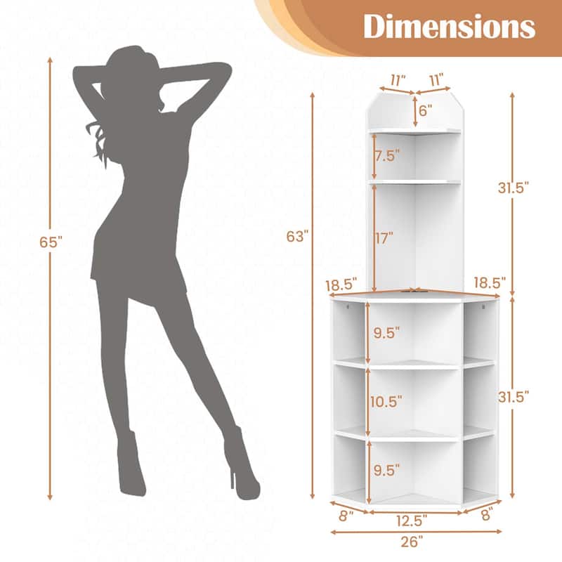 Costway 6-Tier Corner Shelf 63" Tall Corner Bookshelf with 2 USB Ports - See Details