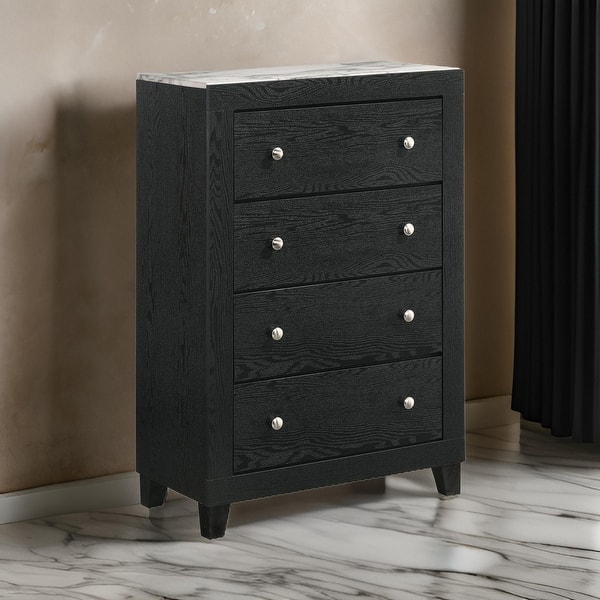 Yoh 47 Inch Tall 4 Drawer Dresser Chest with Marble Top, Metal Knobs, Black  - Bed Bath & Beyond - 38387680