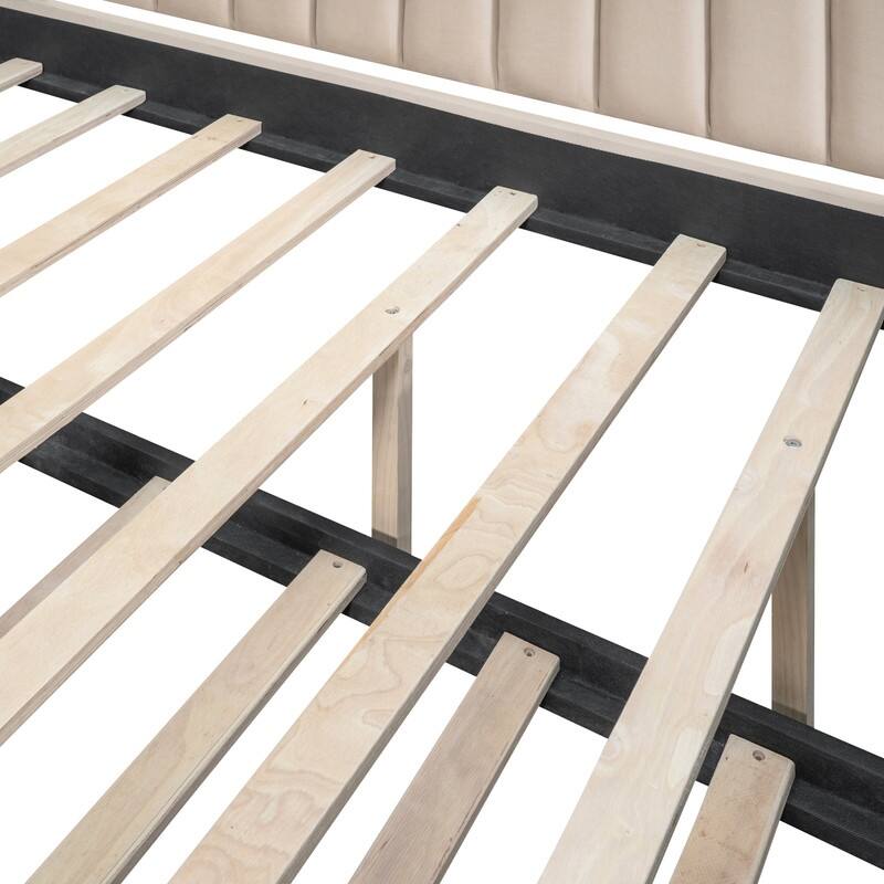 Full Size Upholstered daybed with Trundle and Wood Slat Support