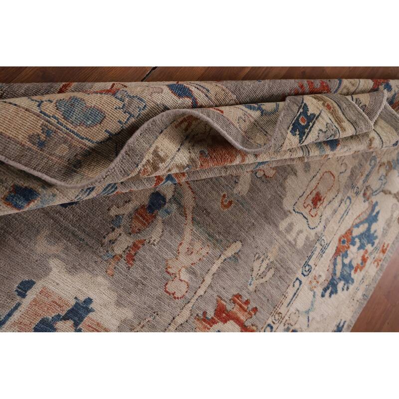 Vegetable Dye Grey Oushak Turkish Area Rug Handmade Floral Wool Carpet - 5'4"x 7'8"