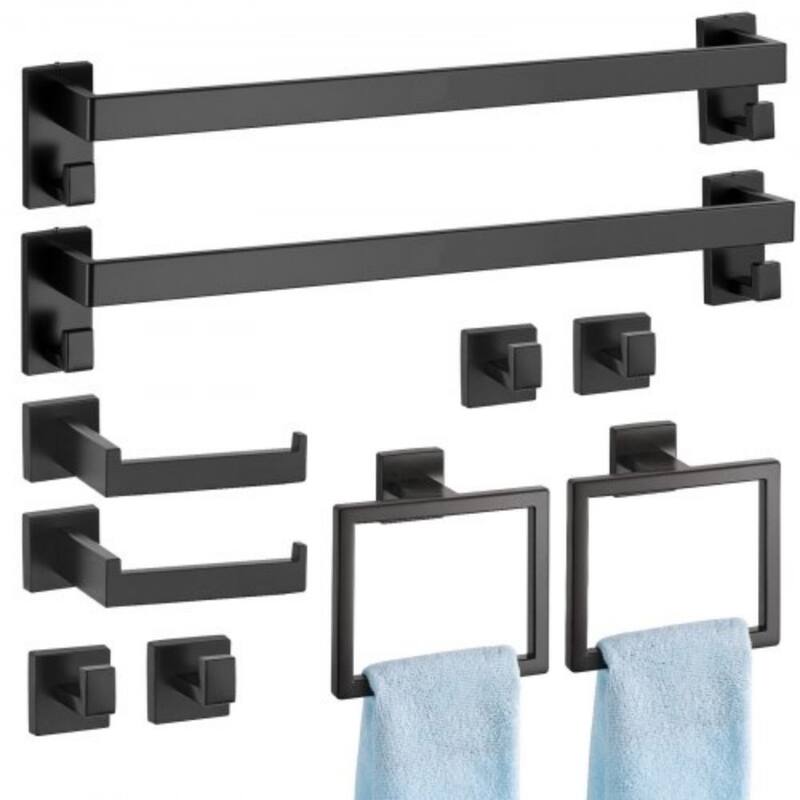 10-Piece Matte Black Bathroom Accessories Set Wall Mounted - 23.43 x 3.94 x 3.15 inch