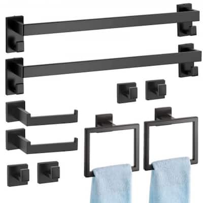 10-Piece Matte Black Bathroom Accessories Set Wall Mounted - 23.43 x 3.94 x 3.15 inch