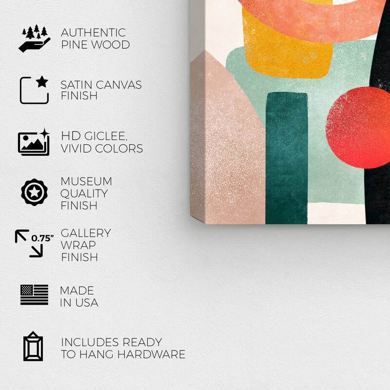 Wynwood Studio Canvas Abstract In Bright Shapes Yellow and Mid-Century Modern Wall Art Canvas Print