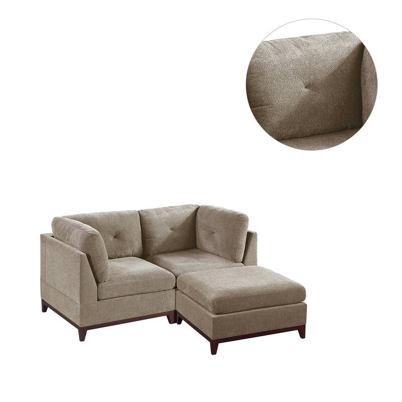 3 Piece Chenille Fabric Modular Corner Sofa and Ottoman Set