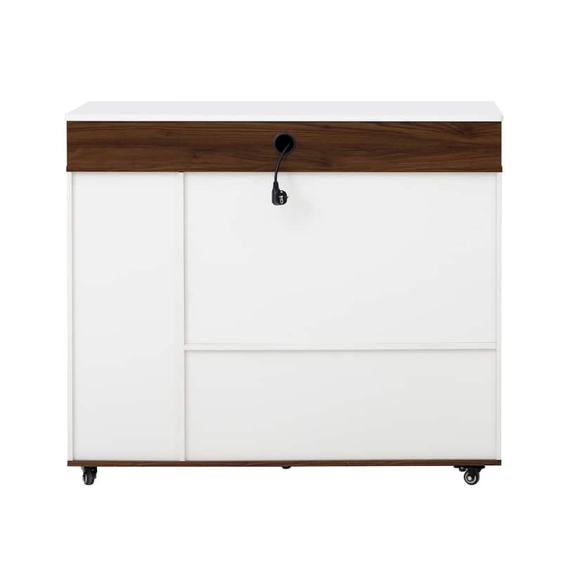 Rolling Kitchen Island with Extendable Table, Drawers, Power Outlet and Brake lock, Storage Cabinet