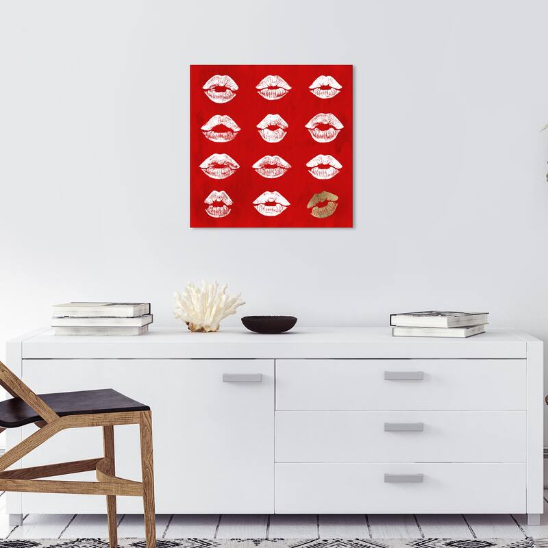 Wynwood Studio Canvas Fashion and Glam 24k RED Kisses Red and Glam Wall Art Canvas Print - 20 x 20