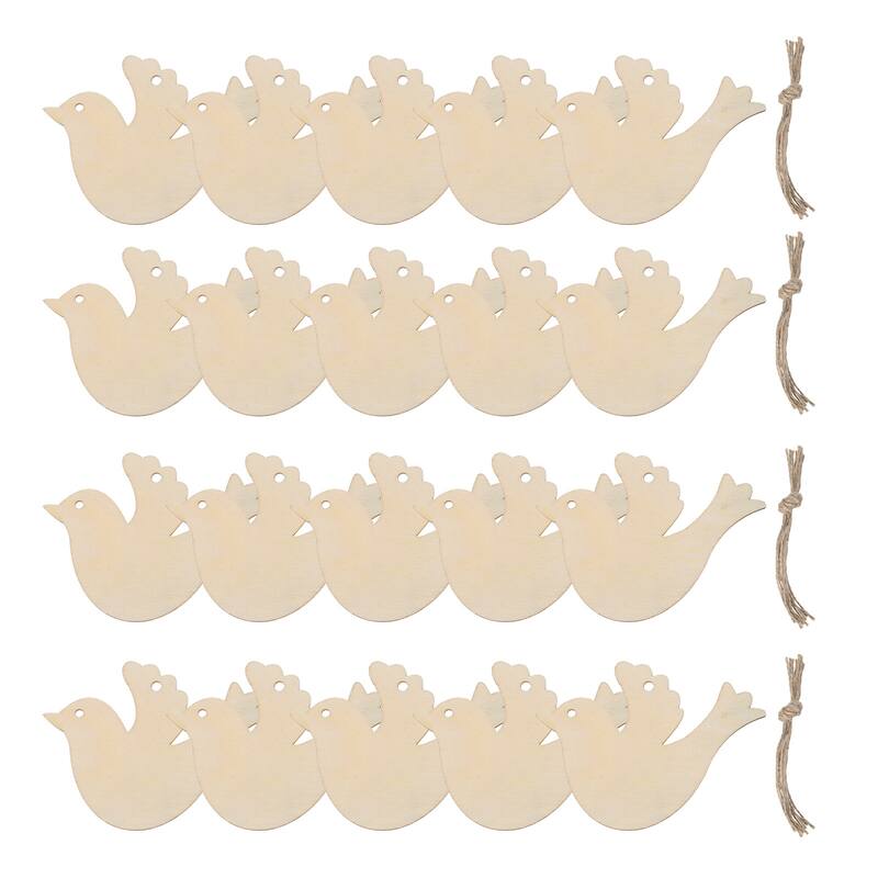 20 Pcs Wooden Christmas Ornaments Paintable Wooden Dove Crafts