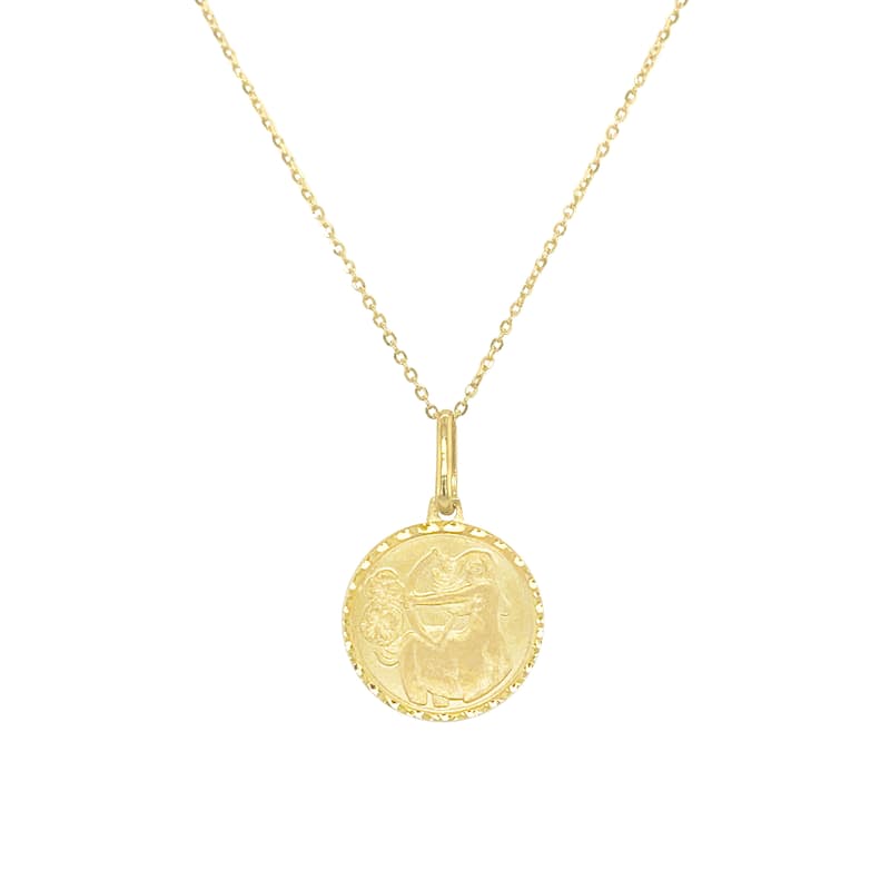 Zodiac Sign Necklace 14k Gold - Coin Pendant - 16-18 Inch Yellow Gold Necklace for Her - Women's Neckace - SAGITTARIUS