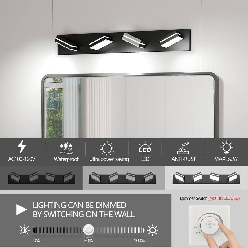 Modern LED Vanity Light, 4-Lights Wall Sconce for Bathroom and Mirror, Sleek Minimalist Design, Energy-Efficient