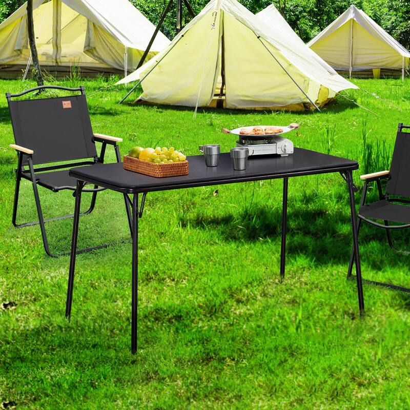 Taomika 5 Piece Black Folding Game Room Card Table and Upholstered Chair Set Table and Chair Set