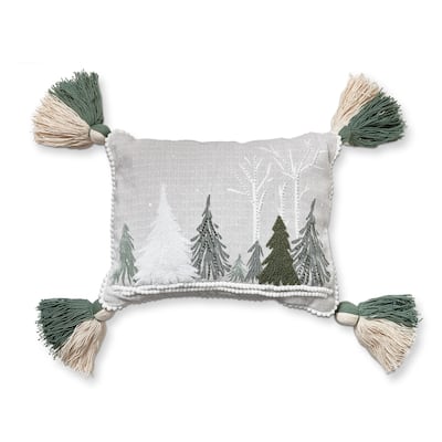 18"x18" Fresh Balsam Tree Lumbar with Tassels Cotton Accent Decorative Throw Pillow
