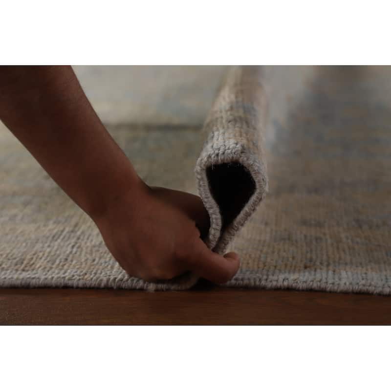 Hand Knotted Oriental 100% Wool Carpet Transitional All-Over Navy Blue & Blues Oushak Area Rug - 12' 1'' X 8' 11''