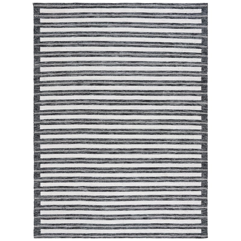 SAFAVIEH Handmade Kilim Chuan Farmhouse Stripe Rug - 8' x 10' - Black/Ivory