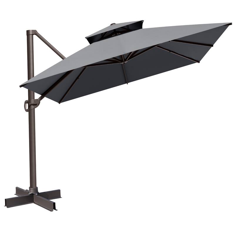 VredHom 10x13FT Outdoor Patio Offset Umbrella 360 Degree Rotation without Base - Dark Gray