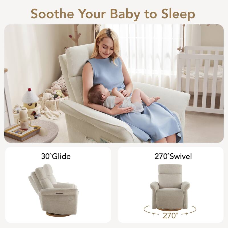 Spruce & Spring Power Swivel Recliner Chair Triple-Motor Nursery Glider