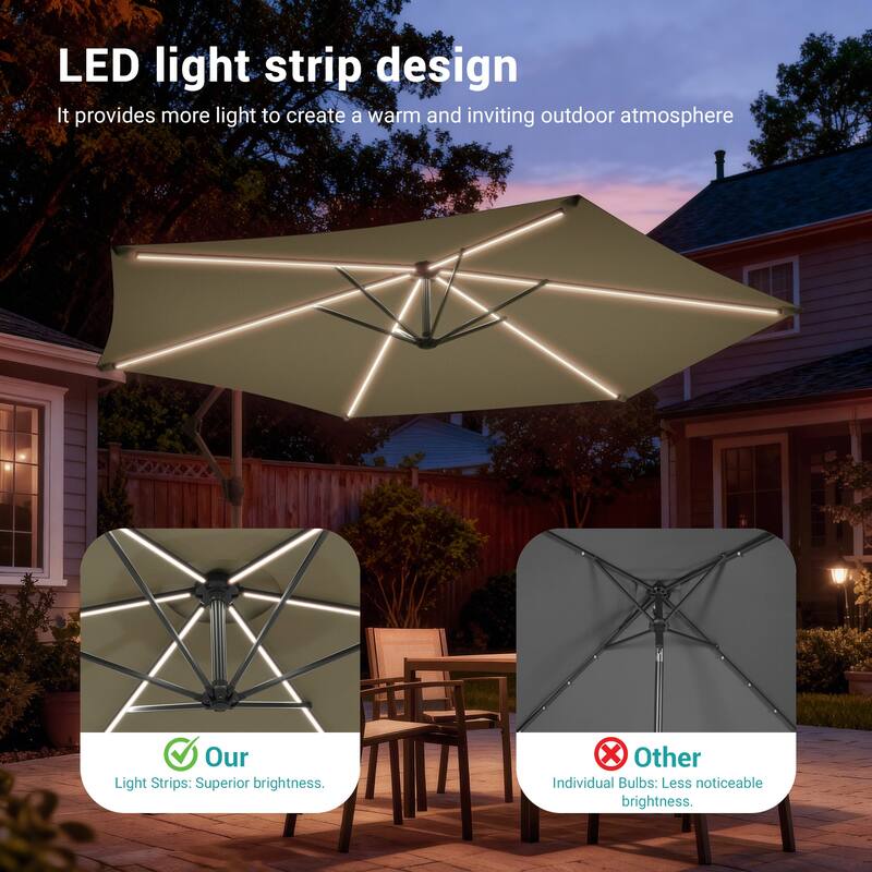 Sonkuki Outdoor 10FT LED lighted Patio Offset umbrella for Garden