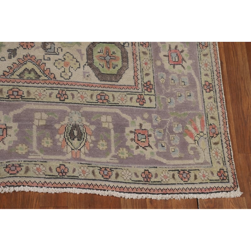 Hand Knotted Oriental 100% Wool Carpet Traditional Medallion Navy Blue & Blues Tabriz Area Rug - 9' 7'' X 6' 6''