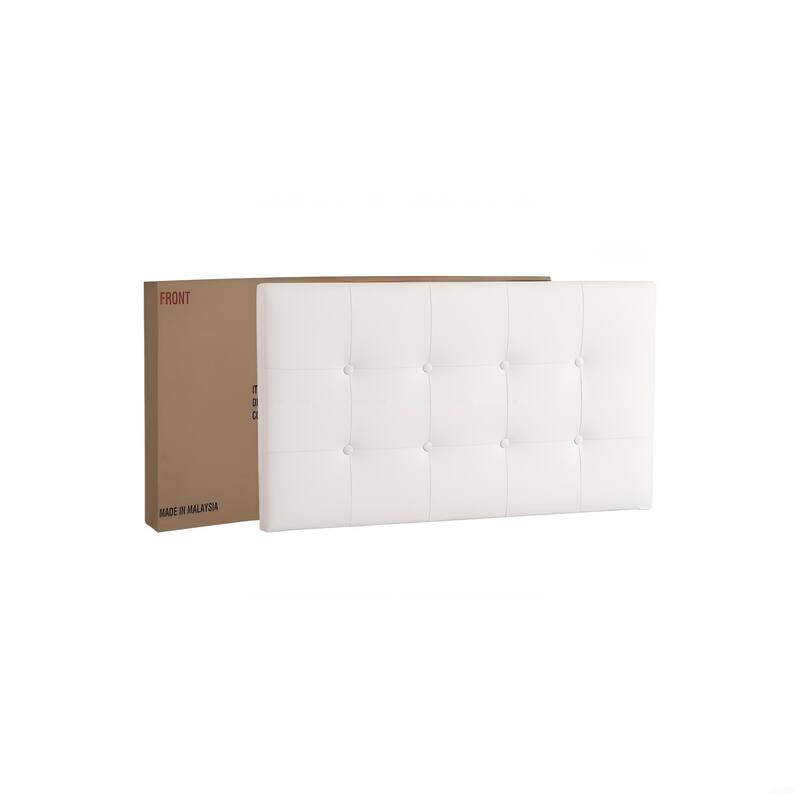 White Faux Leather Twin Bed with Button-Tufted Headboard