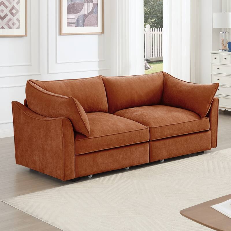 GDFStudio - Chenille 2-Seater 78.7" Sofa with Pull-Out Storage and Crescent Arms