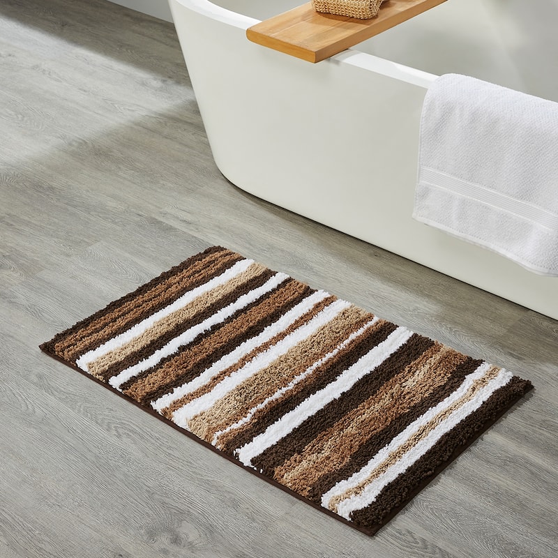 Better Trends Bath Rug 100% Polyester Super Absorbent Anti-Skid TPR Backing Bathroom Rug For Shower,Sink Mats Griffie Collection - 17" x 24" Rectangle - Brown