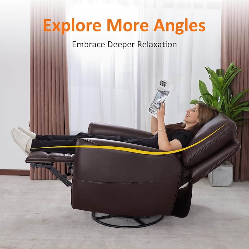 MCombo Power Swivel Rocker Recliner with Lumbar Support, Faux Leather Electric Nursery Glider Recliner Chair