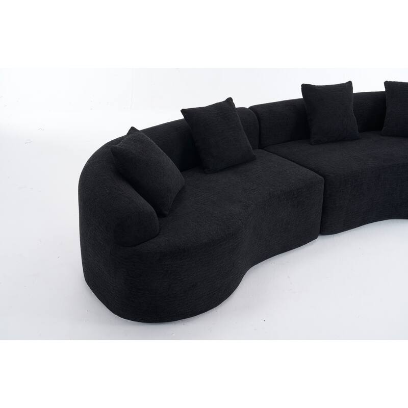 Modular Curved Sectional Sofa, Full Compression 4-Seater Foam Couch, Chenille Boneless Cloud Sofa for Living Room, Bedroom