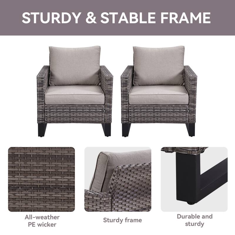 Outdoor Sofa Patio Chairs Ottomans with Fire Table