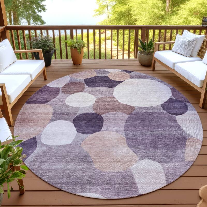 Machine Washable Indoor/ Outdoor Modern Circy Chantille Rug - Plum - 8' x 8'