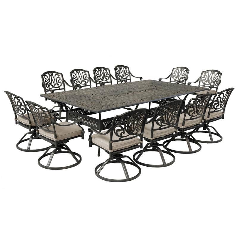 Manasquan 13-piece Gunmetal Aluminum Dining Set with Cushioned Swivel Chairs by Havenside Home