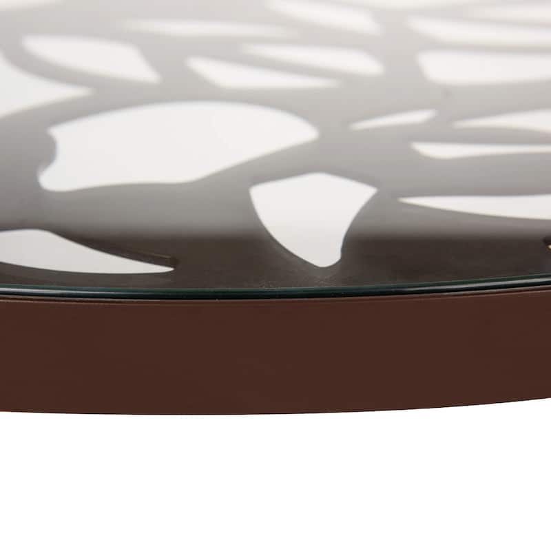 Devon Decorative Modern Floral Cutout Glass Top Patio Coffee Side Table with Aluminum Frame for Indoor Outdoor - 23 x 23